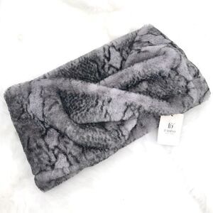 Fadivo NY Gray Black Reptile Print Faux Fur Infinity Cozy Neck Scarf NEW